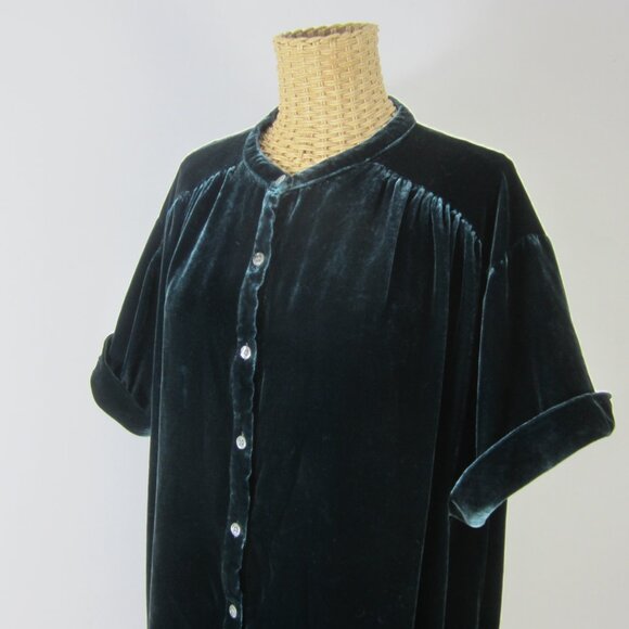 Sundance Womens XL Teal Blue Short Sleeve Gathered Velvet Shirt Silk Rayon - Picture 12 of 12